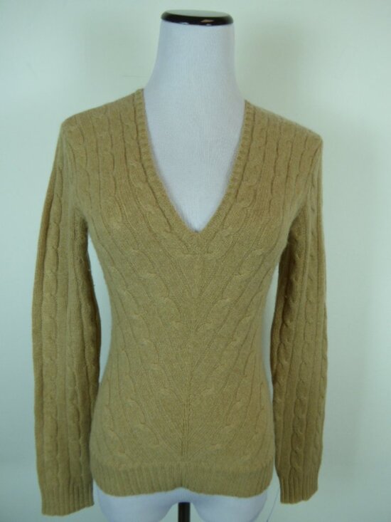 Ralph Lauren Black Label Sweaters - Ralph Lauren Black label 100% Cashmere camel cable v neck sweater M
